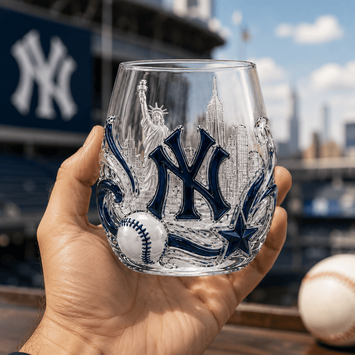 NYY Stemless Glass Cup Set TTTT
