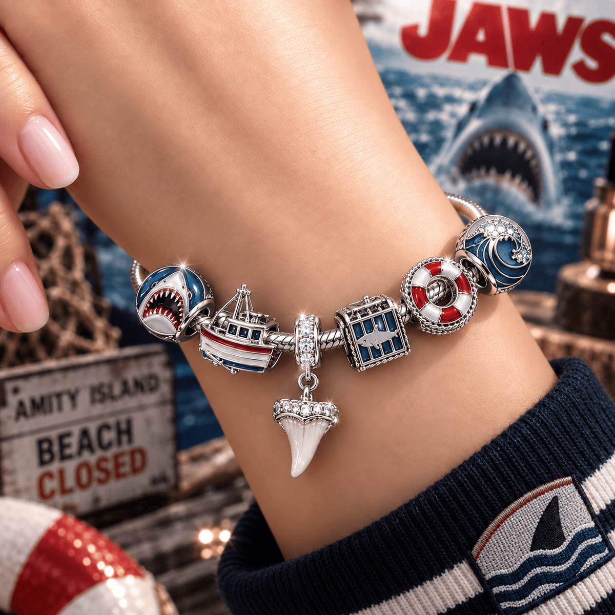 JAWS Silver Charm Bracelet Set VTH