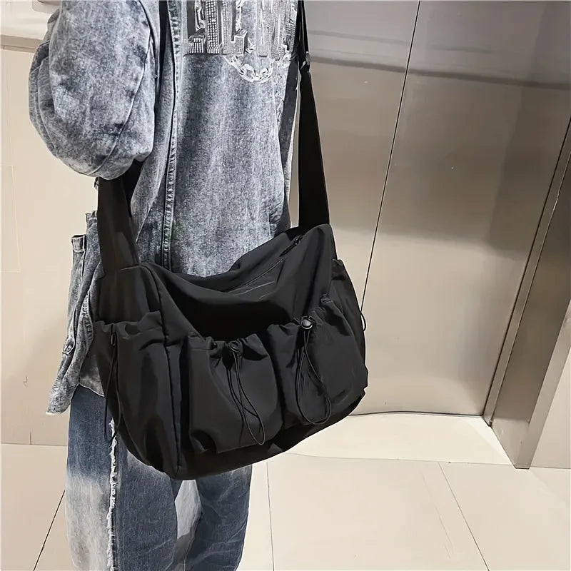 Japanese Style Tooling Messenger Bag Men Women, Solid Color Simple Large Capacity Casual Shoulder Satchel Functional Crossbody