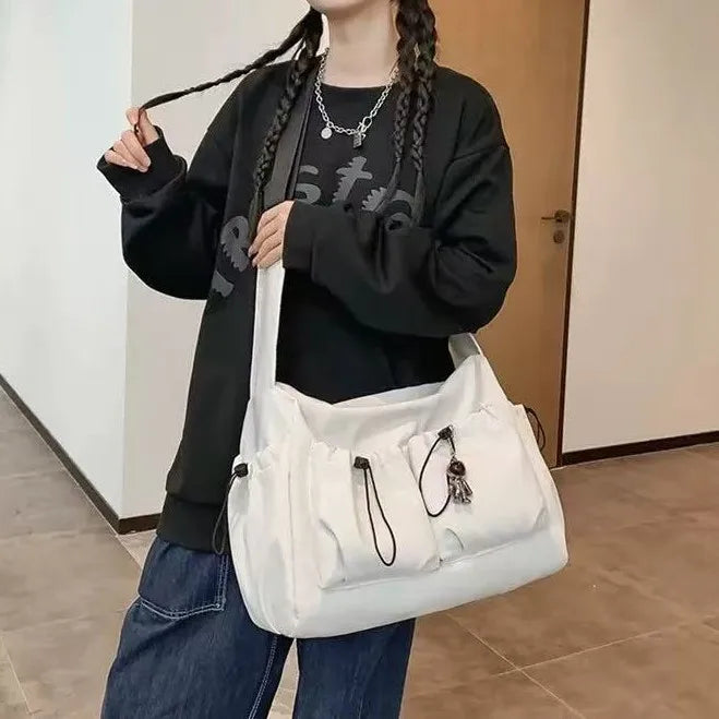 Japanese Style Tooling Messenger Bag Men Women, Solid Color Simple Large Capacity Casual Shoulder Satchel Functional Crossbody