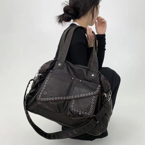 Ladies' Fashion Y2K Rivet Street Personalized Shoulder Bag with Multiple Pockets Retro Spicy Girl Crossbody Bag